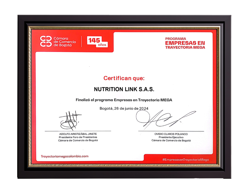 Nutrilink recibe reconocimiento por parte de la Cámara de Comercio de Bogotá En noviembre del 2022, Carlos Manuel Rebolledo recibió un reconocimiento